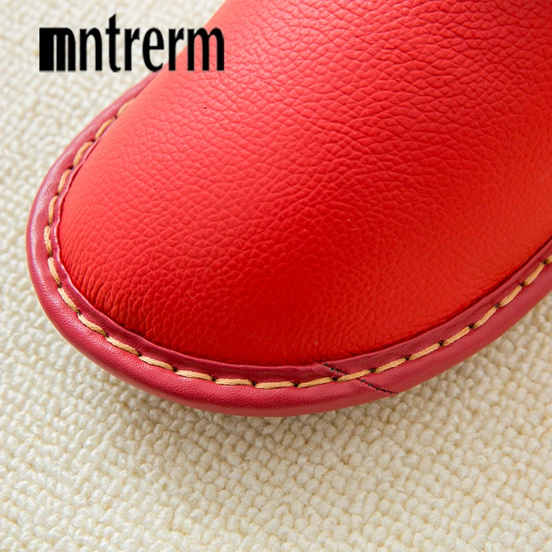 Mntrerm 2020 Winter Plush Warm Home Leather Slippers Non-Slip Thick Warm House Shoes Cotton Men Slippers Plus Size Indoor Shoes