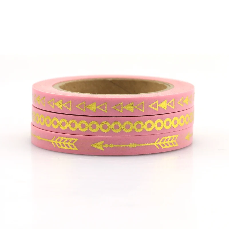 2017 New 3pcs Slim Pink Arrow Foil Washi Tape set 5mm*10m Split line masking tape decoration Stickers Stationery school supplly