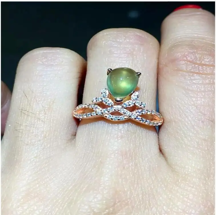 

Natual Prehnite Ring Free shipping Natural real Prehnite Ring 925 sterling silver Gem Size 6*8mm for Woman Or Man