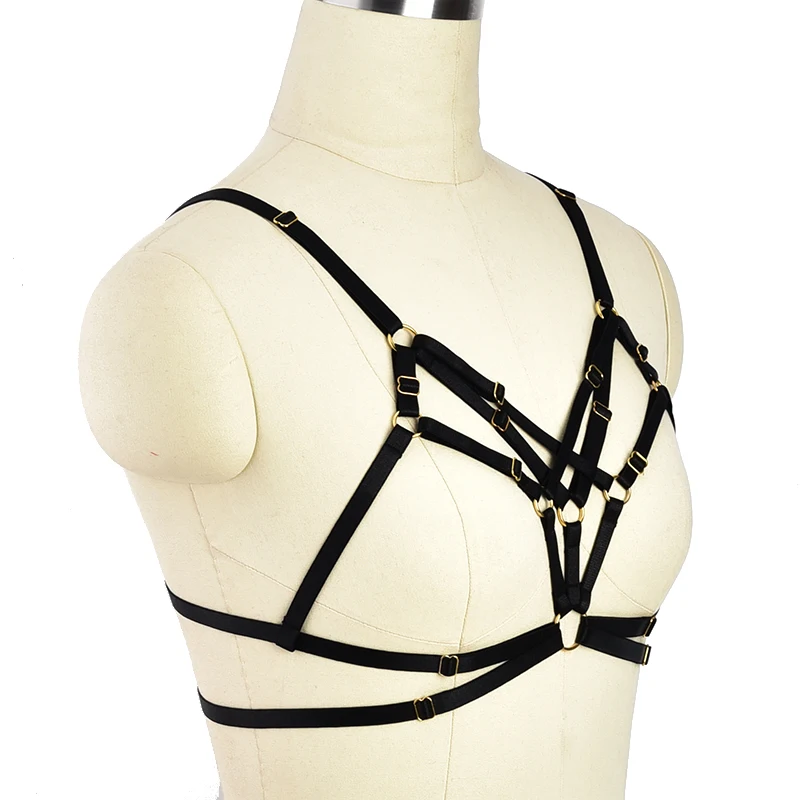 Sutiã sexy preto, top curto para mulheres, gaiola elástica ajustável, alças, biquíni transparente, sutiã de bondage, cinto de lingerie