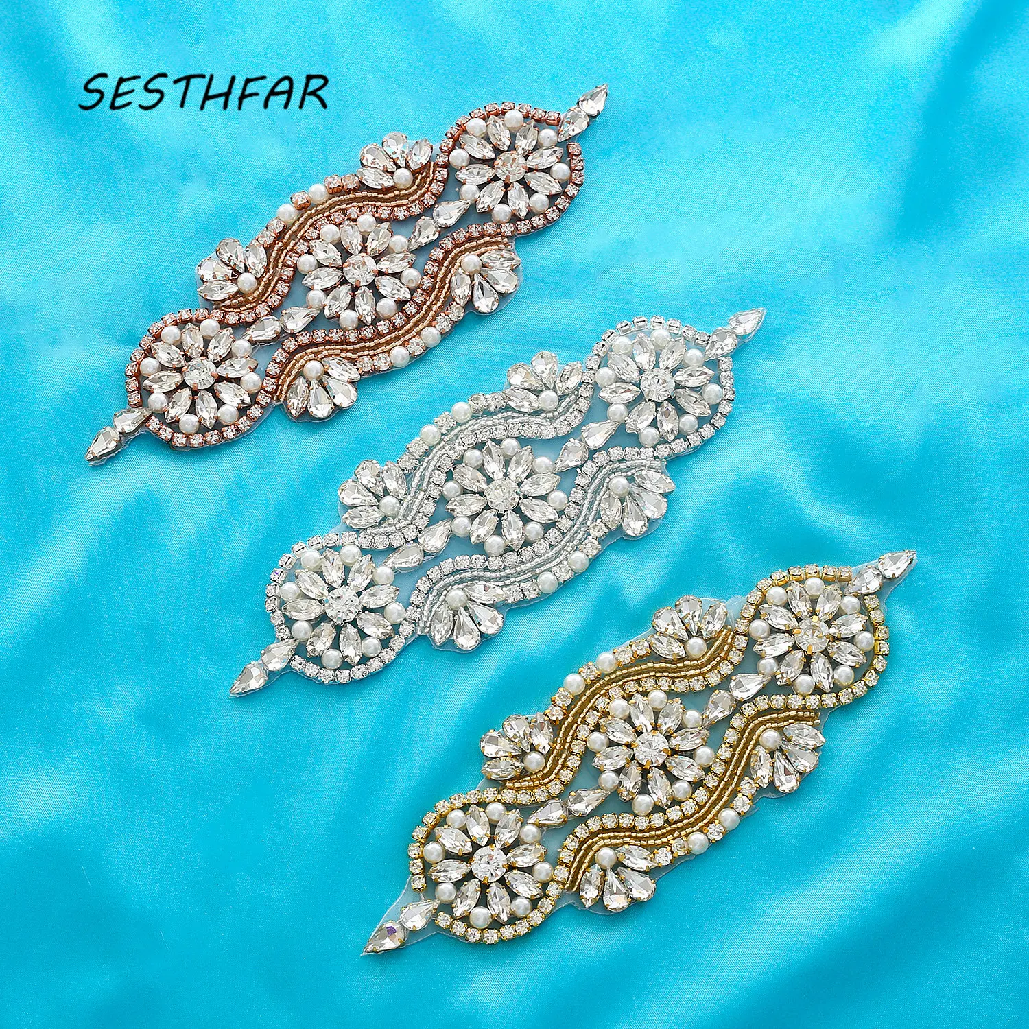 SESTHFAR Silver Crystal Bridal Belt Beads Popular Rhinestones Appliques For Wedding Dresses Belt Sewing On Bridal Sashes