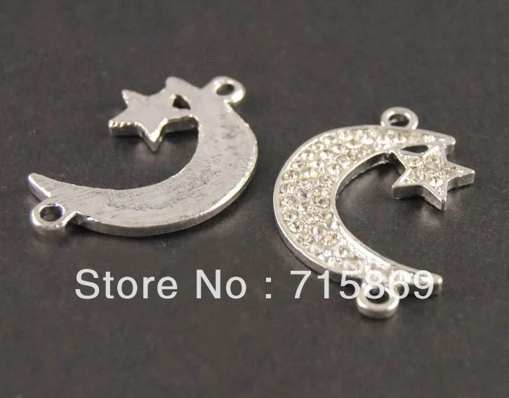 

Free Shipping 10cs/Lot 35x23mm Silver plated Rhinestone Moon Charm Connector Bracelet Connector