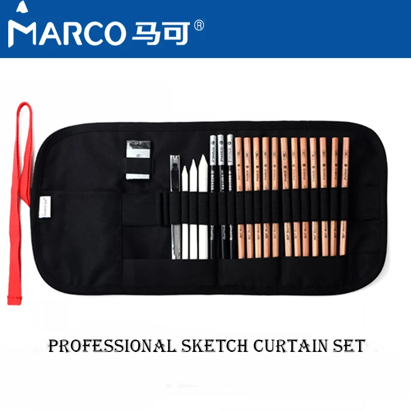 Marco 18pcs Professional Drawing Graphite Charcoal Sketch Pencil Art Kit With Paper Erasers/ Knife For Drawing Tools Supplies