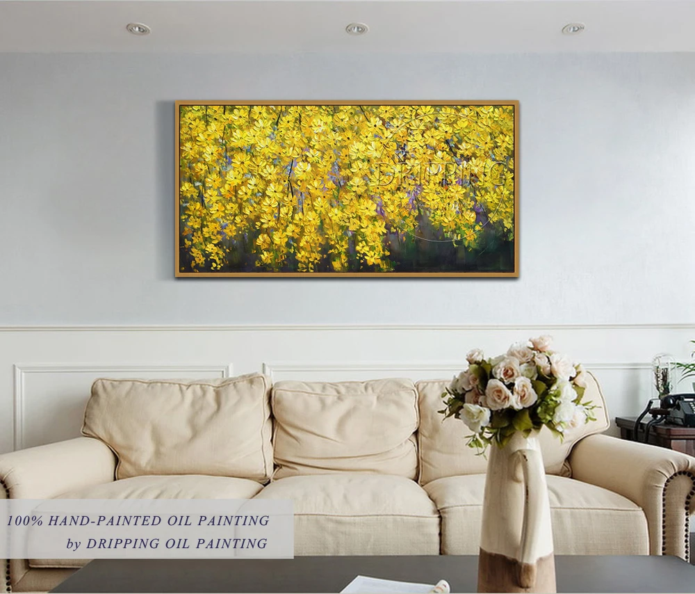 Hand-painted High Quality Abstract Knife Flowers Picture Acrylic Paint on Canvas Yellow Flower Knife Oil Painting for Wall Decor