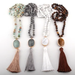 Fashion Bohemian Jewelry Semi Precious Stones Long Knotted Stone Long Tassel Necklaces Women Ethnic Necklace Dropship