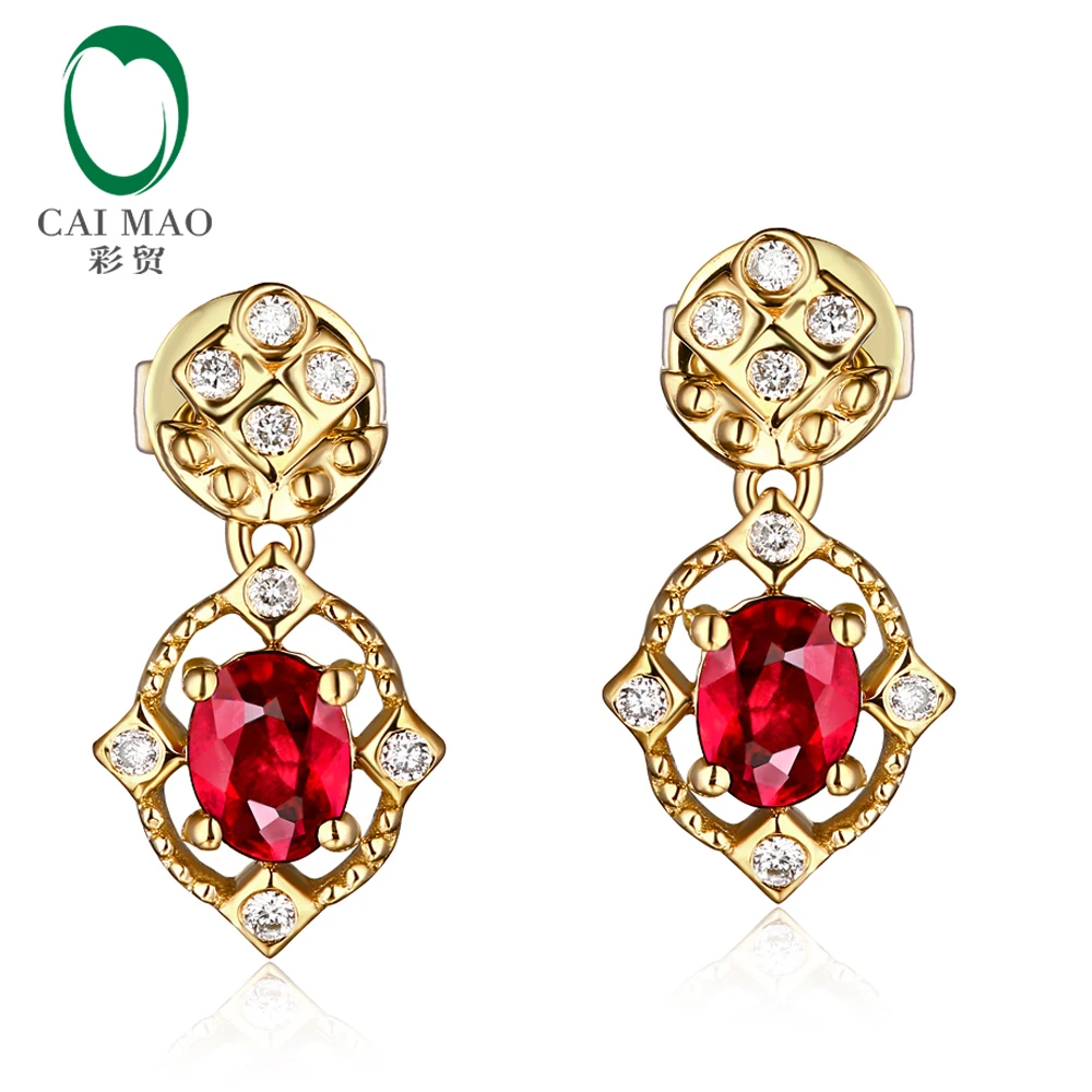 

Caimao Jewelry 14kt Gold Natural 0.62ct Ruby & H SI Diamond Engagement Wedding Drop Earrings