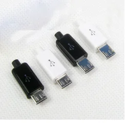 10pcs 6mm 8mm Micro USB 5PIN Welding Type Male Plug Connectors Charger 5P Tail Charging Socket 4 in 1 White Black