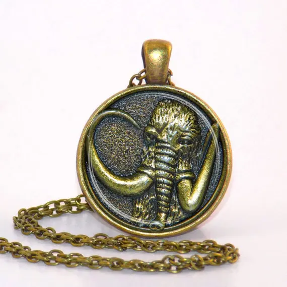 New Trendy Mammoth Elephant Pendant Glass Vintage Photo Jewelry Round Dome Pendants Necklace Link Chain Gifts For Women Men HZ1