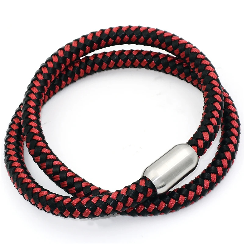 8MM Genuine Leather & Nylon Braided Cord Mens Boys Stainless Steel Magnetic Lock Necklace Chain Jewelry