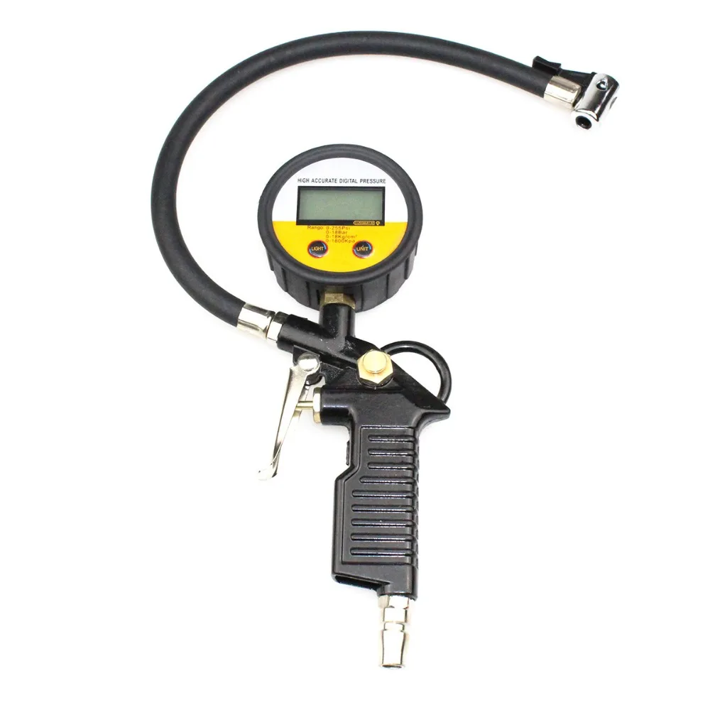 255 PSI Digital Tire Inflator Gauge LCD Backlit Screen With Hose and Quick Connect Coupler For Cars and Motorcycles