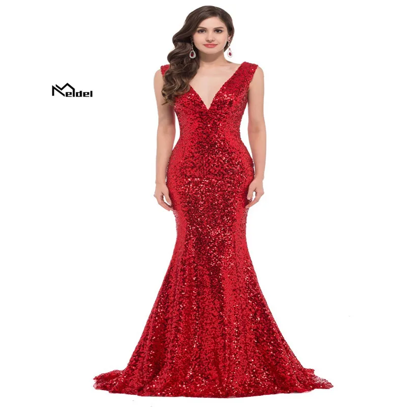 BATA De Soiree bonito nuevo Sexy cuello pico sirena sin mangas Borgoña largo elegante vestidos De noche Abendkleider 2019