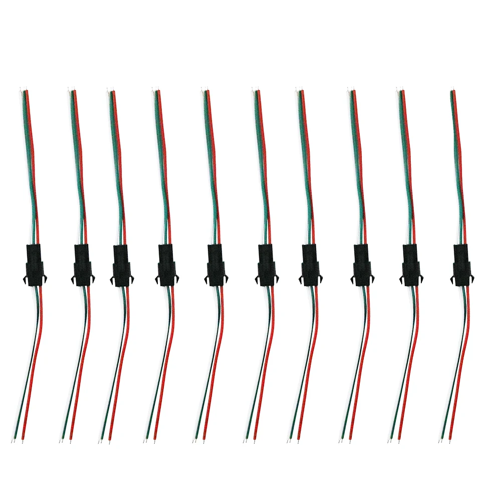 20 Pair 3 Pin JST SM led Connectors For WS2812B WS2811 WS2812 LED RGB Strip Female Male with wire red/green/white