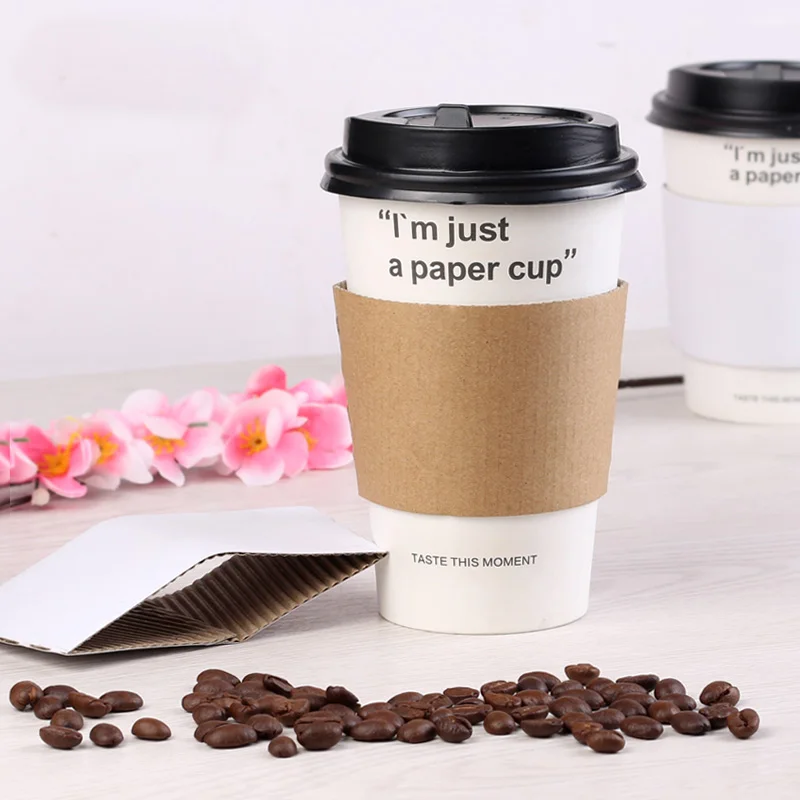 

100pcs Disposable Cup Sleeve For 12/16oz Cups Blank Double-deck Kraft Paper Coffee Tea Juice Cup Sleeve Anti-hot Customized