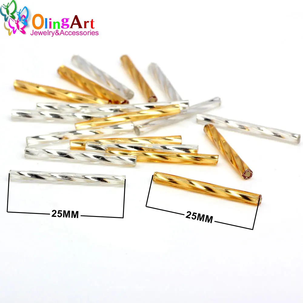 OlingArt Gold and Silver Color Tube 2.5x25mm 45g/lot Twist Tube Glass Seed Beads DIY Accessory Necklace Jewelry Making