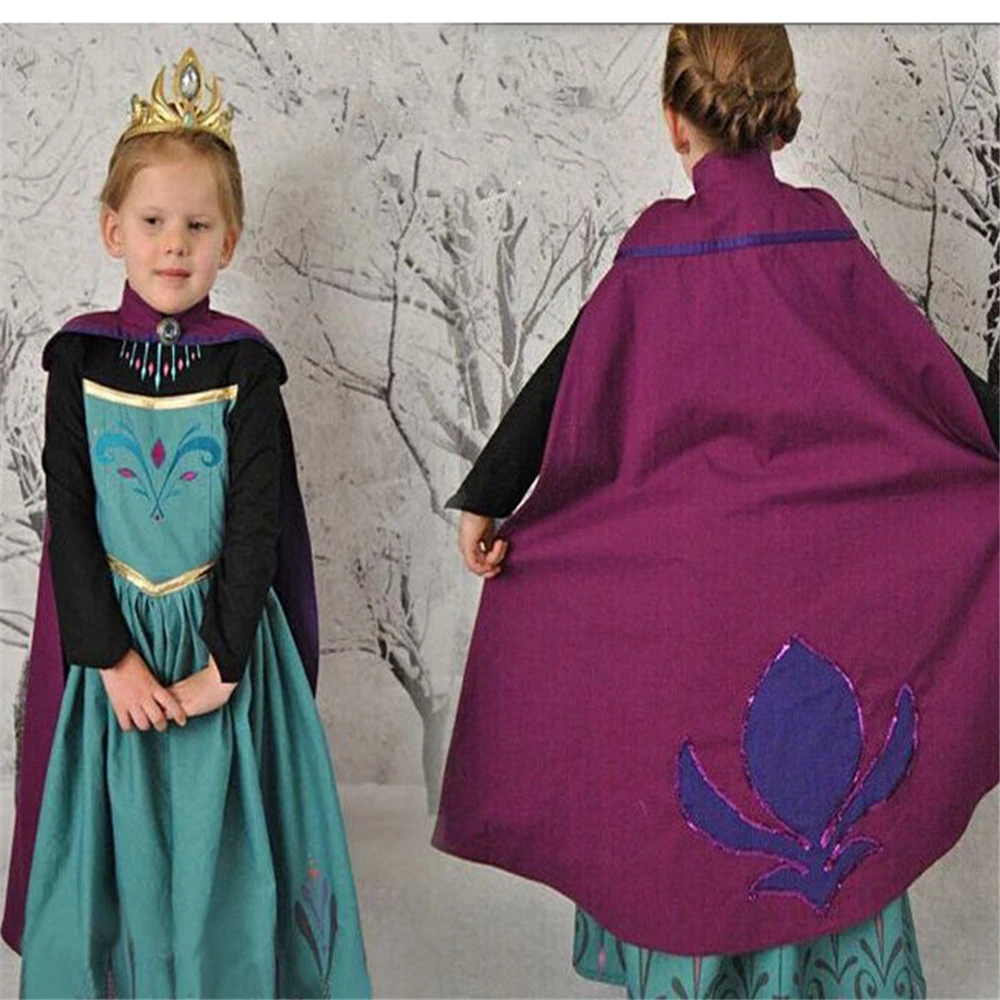 2021Girls Long Sleeve Elsa Dress Long Cape Halloween Elsa Coronation Costume Snow Queen Kids Embroidered Princess Party Dresses