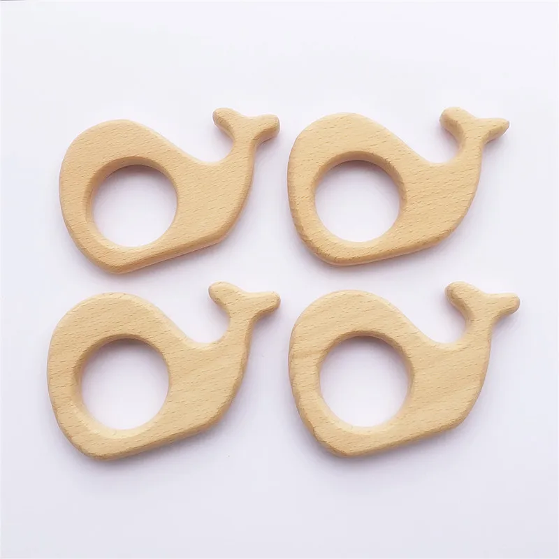 Chenkai 10pcs Wood Whale Teether Ring DIY Organic Eco-friendly Unfinished Nature Baby Pacifier Rattle Teething Grasping Toy