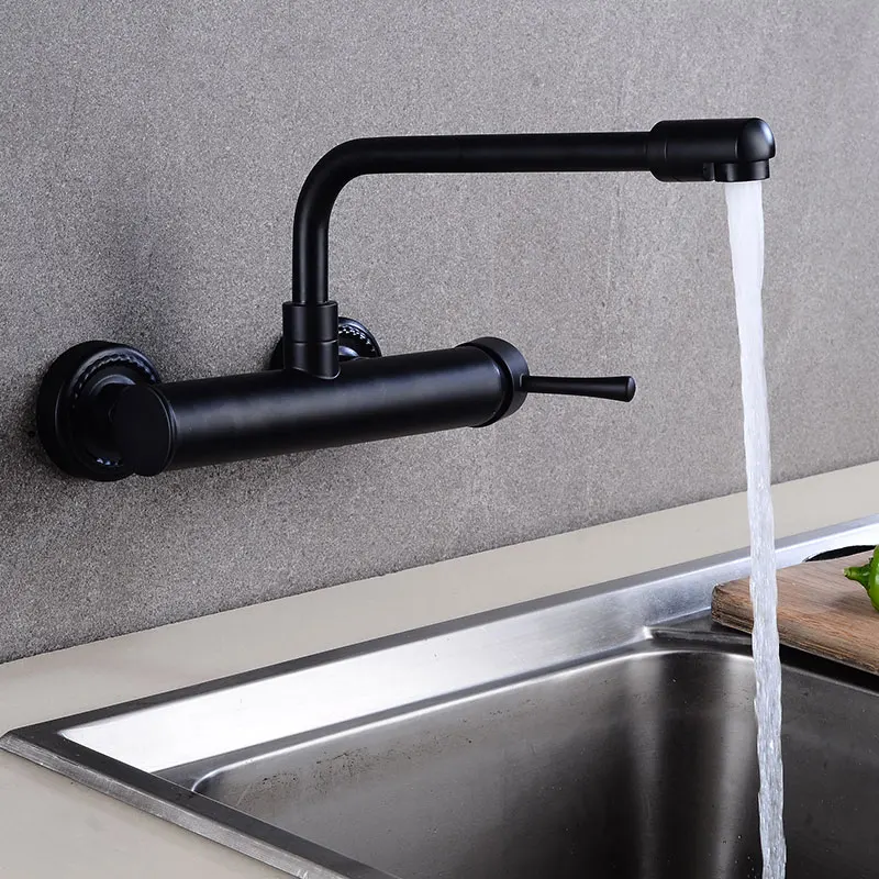 New Arrival Brass Wall Mounted Black Kitchen Mixers Dual Hole Single Handle Kitchen Faucets B3302