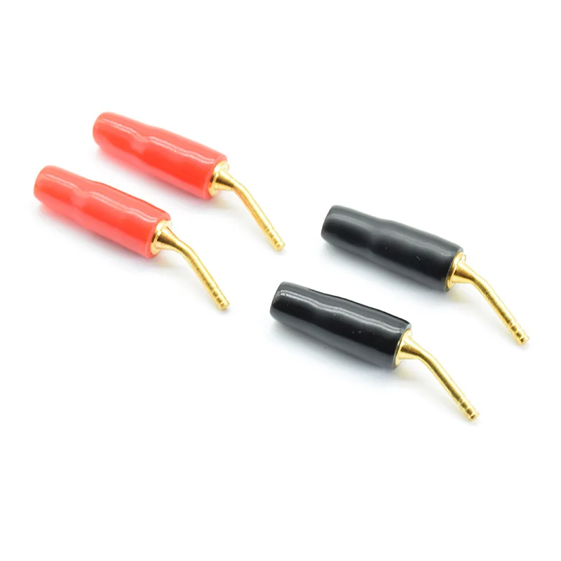 4pcs/lot 2mm Red & Black Gold-plated Copper Banana Plugs Adapter Speaker Audio Wire Cable Connector bent Pin Plugs