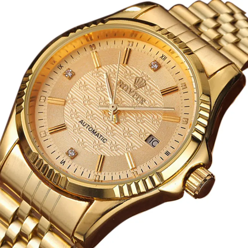 Gold Calendar Automatic Mechanical Mens Watches Full Stainless Steel Sports Clock Top Brand Luxury Wrist Watch