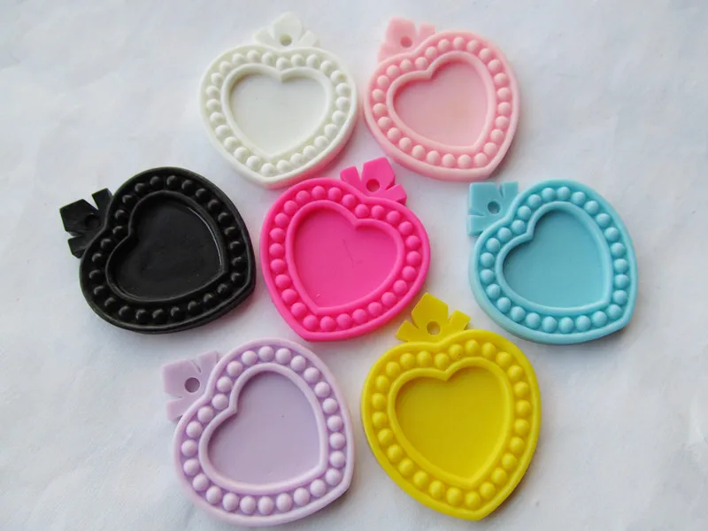 100pcs 7 Colors  Flatback Resin Heart Charm Finding,Base Setting Tray, for 25mm Cabochon/Cameo