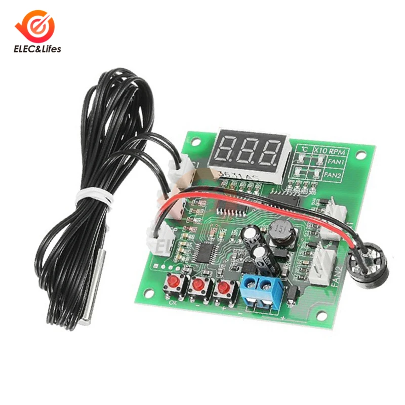 2 Way PWM LED Digital Fan temperature controller 12V 24V 48V temperature speed governor thermostat Regulator display alarm board