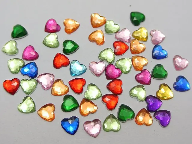 

500 Mixed Color Acrylic Faceted Heart Flatback Rhinestone Gems 6X6mm