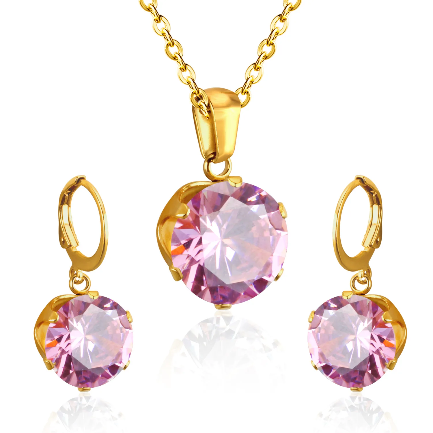LUXUSTEEL Delicate Jewelry Sets Charm White/Black/Blue/Dark Blue/Pink Color Crystal Pendant Necklace Earring Brinco Wedding