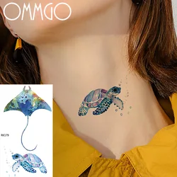 OMMGO Acquerello Autoadesivo Del Tatuaggio Tartaruga Pesce Diavolo Marine Tatuaggi Temporanei Per Le Donne Del Fumetto Dei Bambini Falso Tatuaggi Del Corpo di Arte Per Bambini