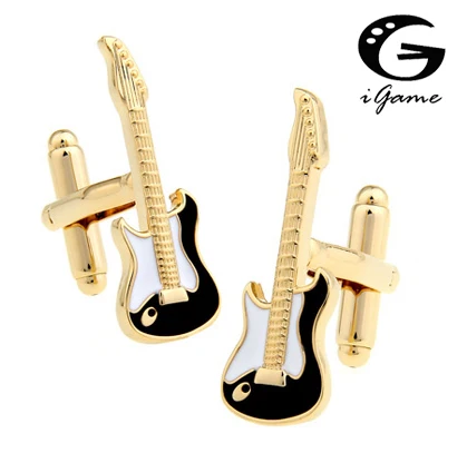 iGame Electric Guitar Cuff Links Golden Color Novelty Music Tool Bass Design Free Shipping