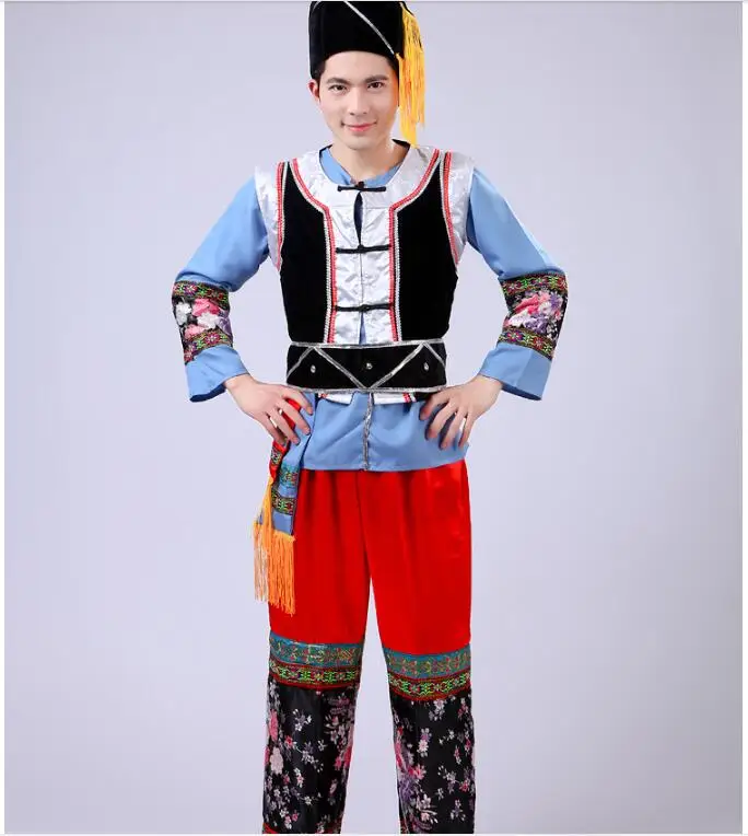 New Bifzivkar Dance Tujia Performance Costumes Men Ethnic Chinese Folk Stage Miao