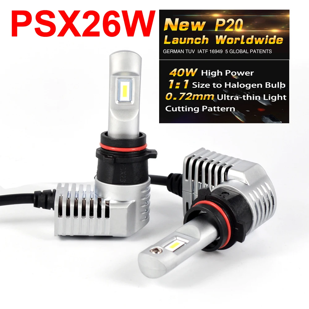 1 Set Super Bright MINI SIZE PSX26W CSP CHIPS P20 Car LED Headlight All-in-one Turbo Fan 1:1 Front Bulb Lamp 45W 5200LM 6000K