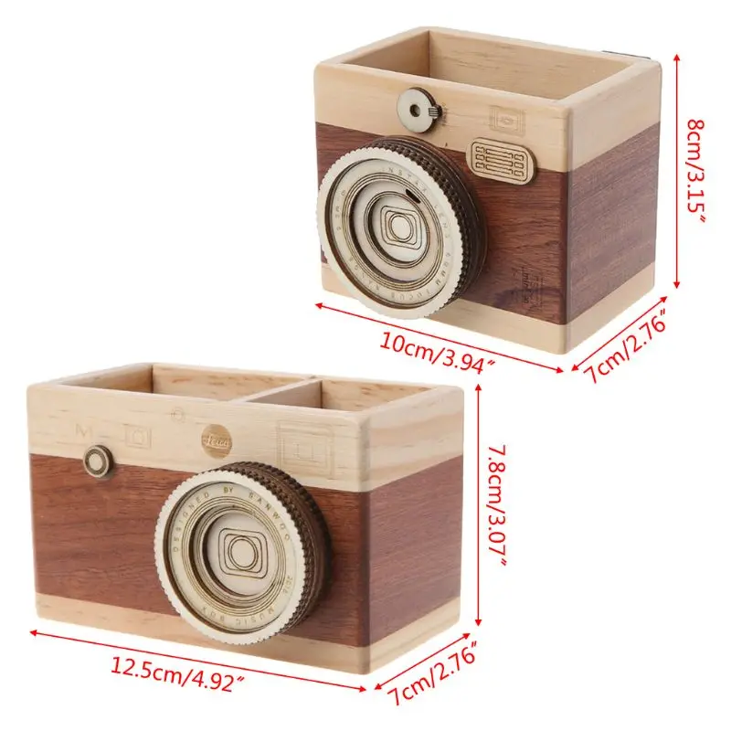 Creative Camera Pattern Wooden Pen Pencil Case Holder Stand Desktop Sundries Storage Box Multi Purpose Use #524