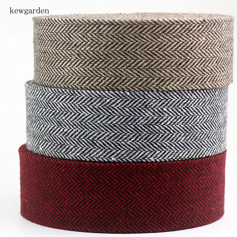 Kewgarden Geometric Stripe Pattern Linen Fabric Layering Cloth Ribbons 50mm 25mm 10mm Handmade Tape DIY Bow tie Riband 5m/lot