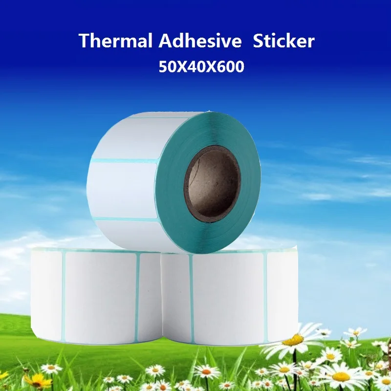 50*40*600pcs per roll Thermal Label Adhesive Stickers 50mm X 40mm Thermal Sensitive Adhesive Sticker Barcode Printer Labels