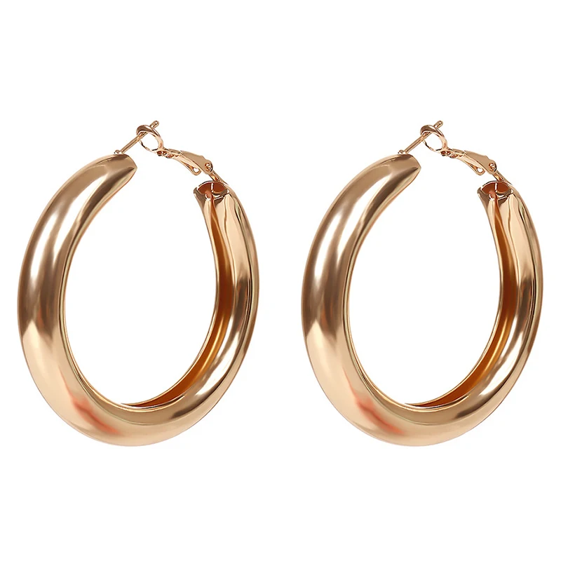 Hiphop Punk Alloy Hoop Earrings Minimalis Thick Tube Metal Boho Statement Earrings Gold Silver Color Circle Round Jewelry