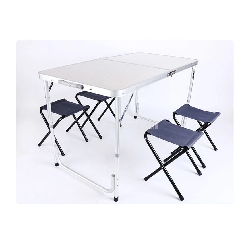 

Portable Outdoor Camping Folding Table With 4PCS Stool Aluminium Alloy Ultra-light Foldable Tables Desk For Hiking Picnic 120*60