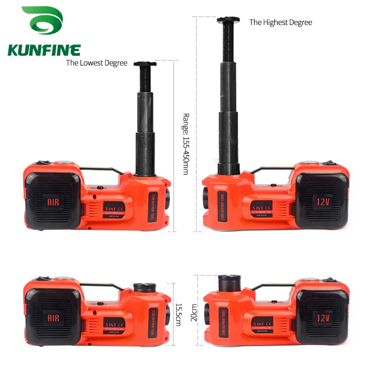 KUNFINE 12V 5Ton Car Electric Tire Lifting Car Jacks Hydraulic Air Infatable Car Floor Jack With DC12V Electric Impact Wrench