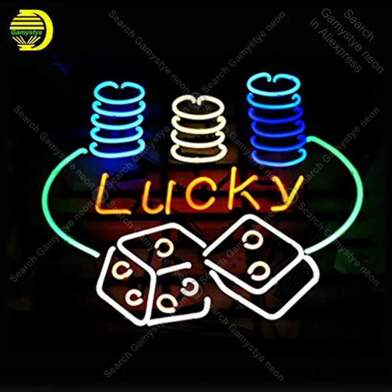 NEON SIGN For Lucky dice NEON Lamp GLASS Tube Decor wall Beer Pub Game Room SIGN Classic Handcraft anuncio luminoso Dropshipping