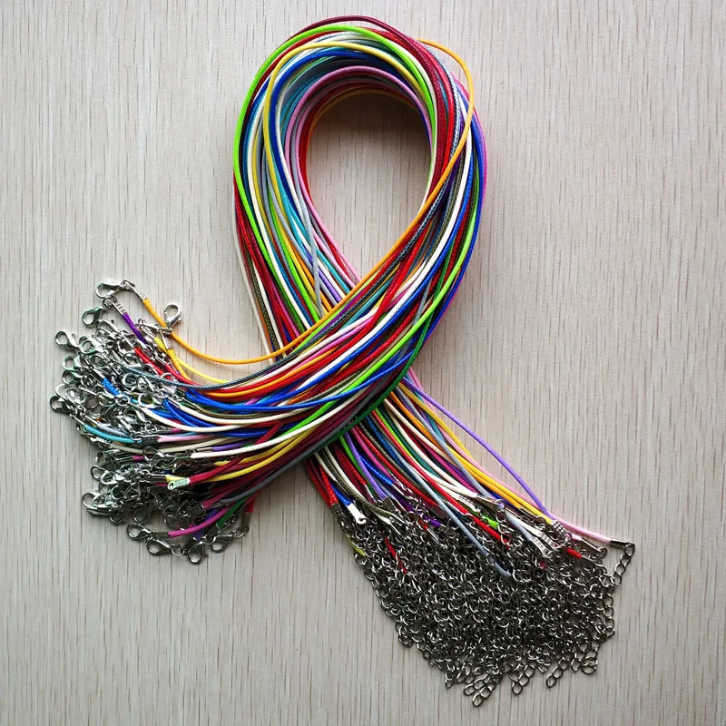 Wholesale 100pcs/lot 1.5mm mixed Wax Leather cord rope necklaces 45cm with Lobster clasp jewelry for diy pendants free shipping