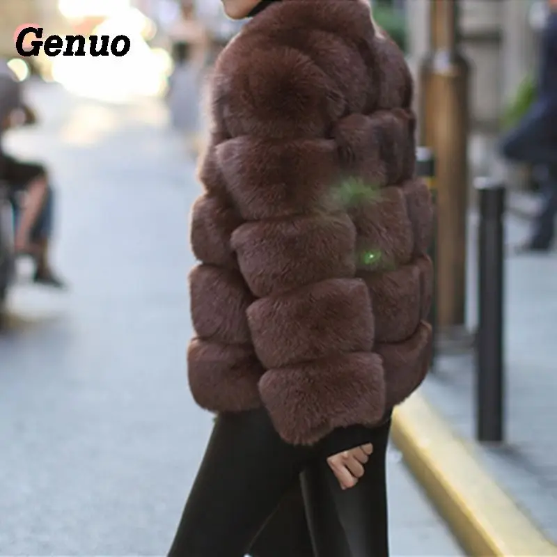 Genuo Thick Warm Winter Faux Fur Coat Women Faux Fox Fur Jacket Autumn Fashion Casual Outerwear  Fur Overcoat 2020