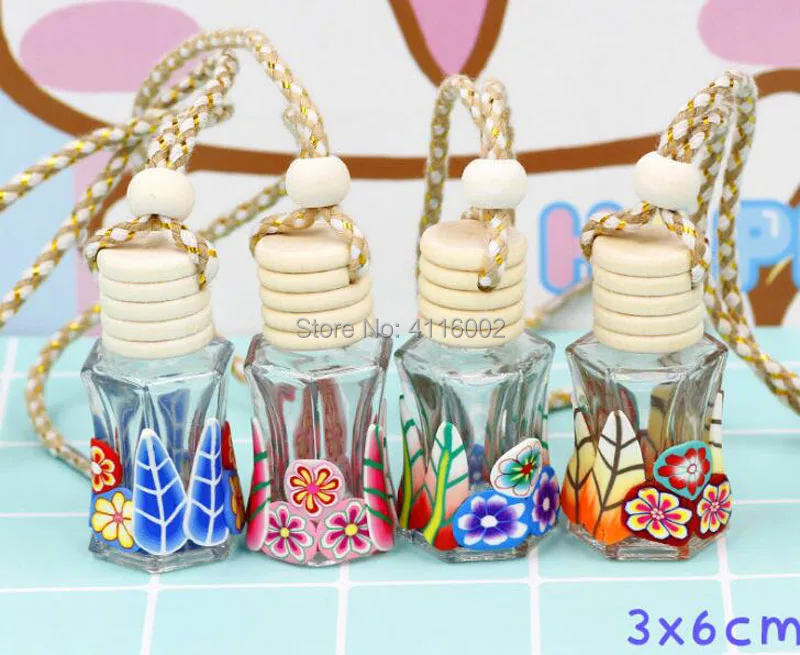 100pcs 8-15ml Polymer Clay Glass Essence Oil Diffuser Perfume Empty Bottle Car Hang Decoration Tourist Souvenirs