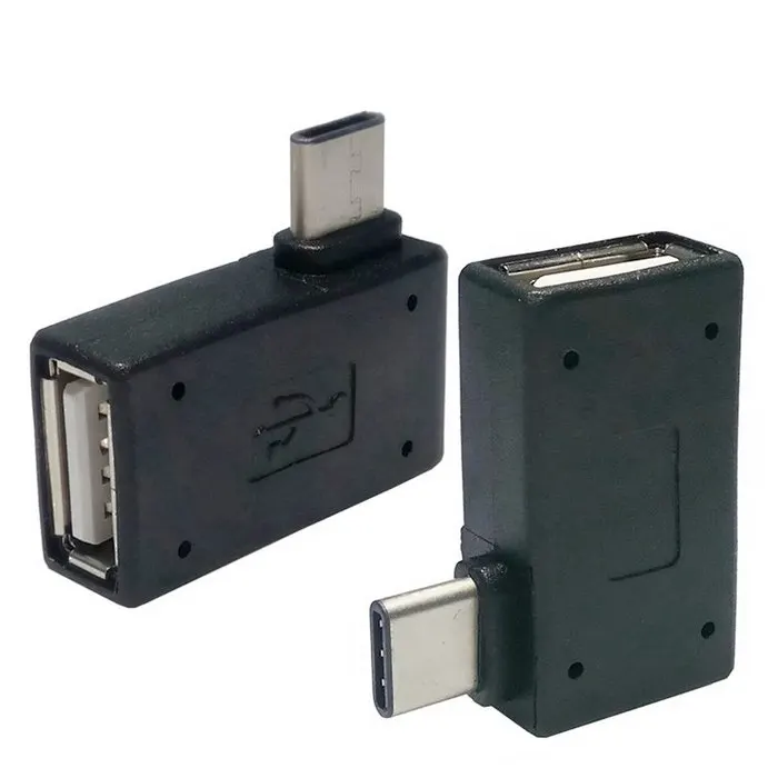 USB-C Type C to USB 2.0 Female OTG Adapter Connector Right & Left Angled 90 Degree for Macbook & Chromebook