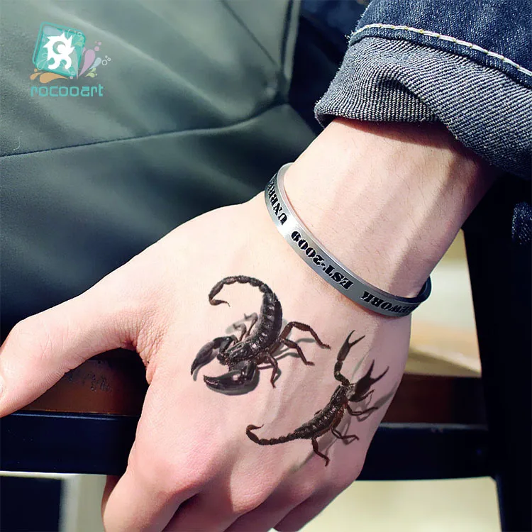 Rocooart-tatuaje de araña 3D, pegatinas temporales de escorpión para Halloween, Tatuajes falsos, arte corporal, Tatuajes de broma, Tatuajes temporales