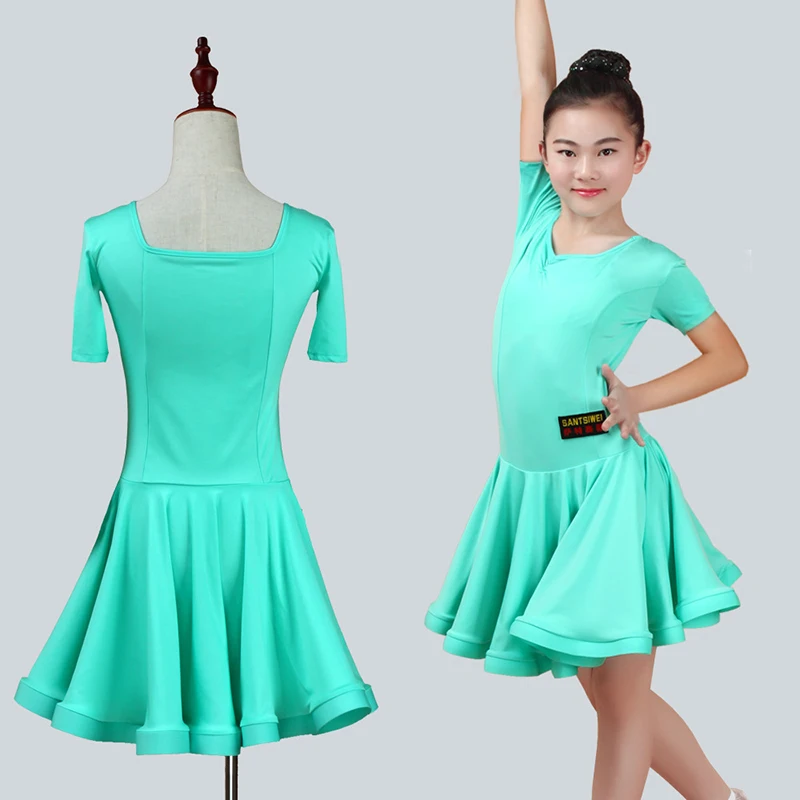 Latin Dance Dress Girls Ballroom Skirt Dress Girls Performance Satin Long Sleeve Dance Skirt Costume Competition Dancewear