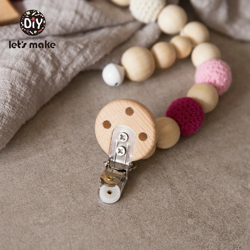 Let\'s Make Wood Teether Baby Bed Hanging Rattles Toy Make Noise Bird Elephant Shape Crochet Beads Bracelet Pram Clip Baby Rattle