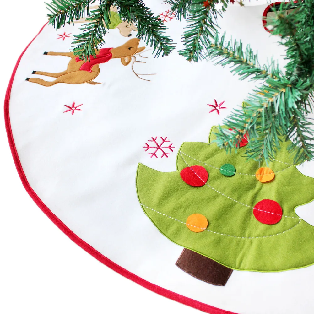 Reindeer applique embroidery Christmas tree applique embroidery White Christmas Tree Skirt 50