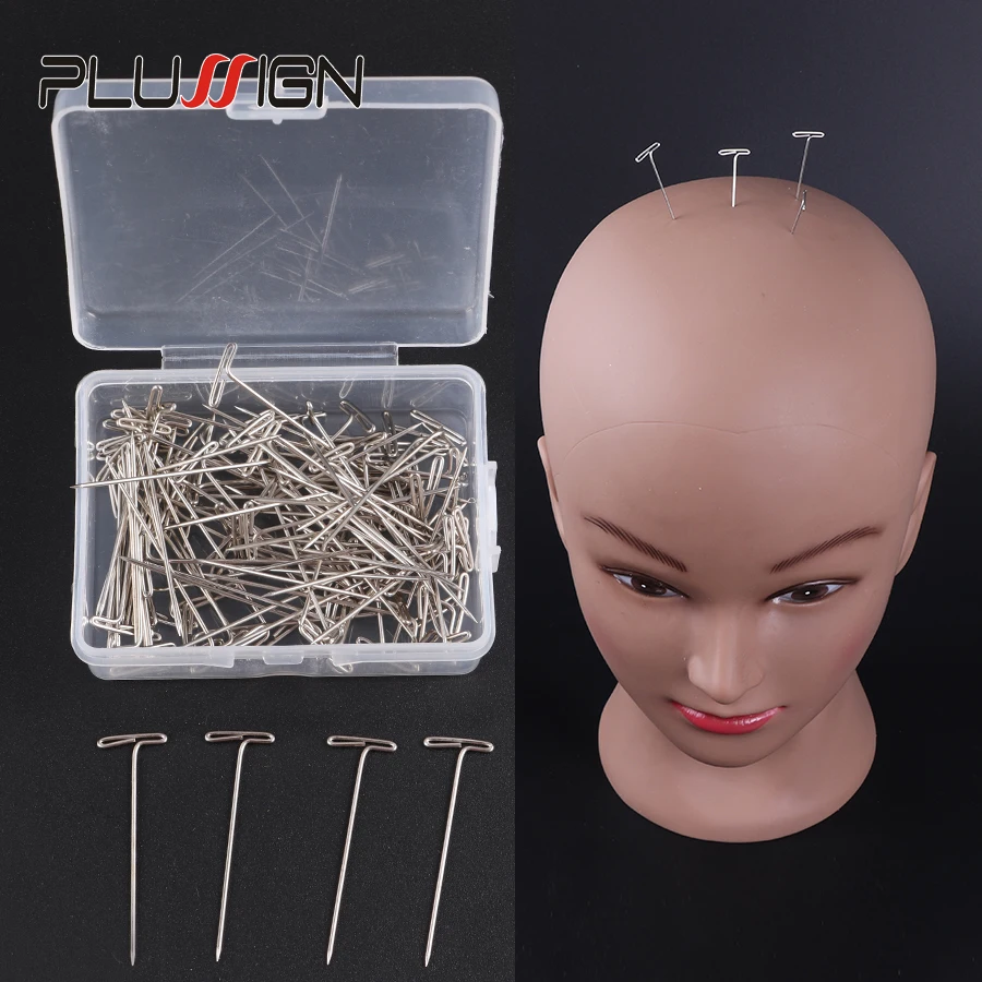 100 Pcs T Pins Needle For Wig On Foam Head Style Head Sewing Hair Salon Tools T-Pins Wig Pin For Block 1 Box 100Pcs