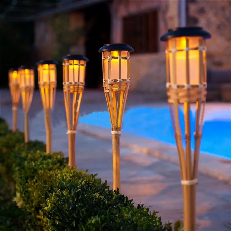 

Thrisdar Solar Bamboo Torch Light Landscape Bamboo Tiki Torches Light Outdoor Handcraft Courtyard Fence Garden Spike Lawn Lamp