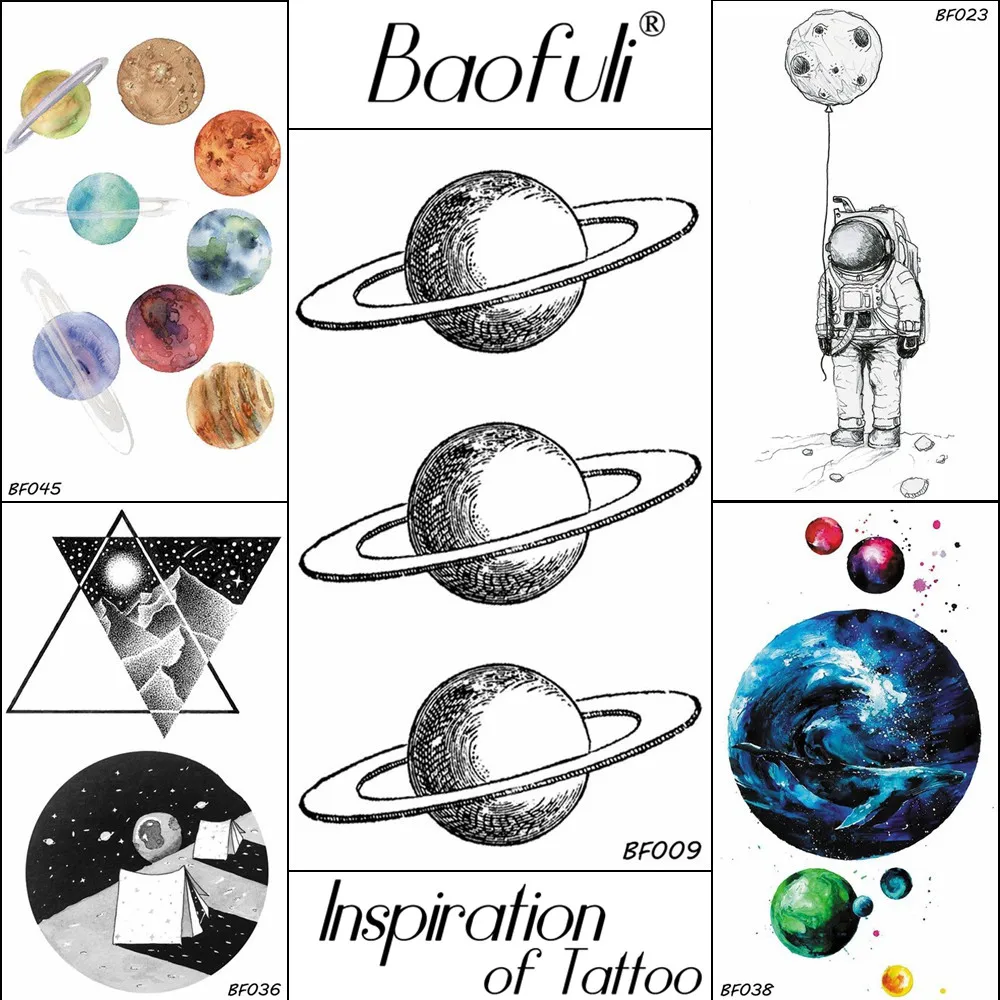 BAOFULI Men Women DIY Galaxy Temporary Tattoo Waterproof Pencil Sketch Fake Tattoo Body Arm Neck Art Planet Moon Tatoos Stickers