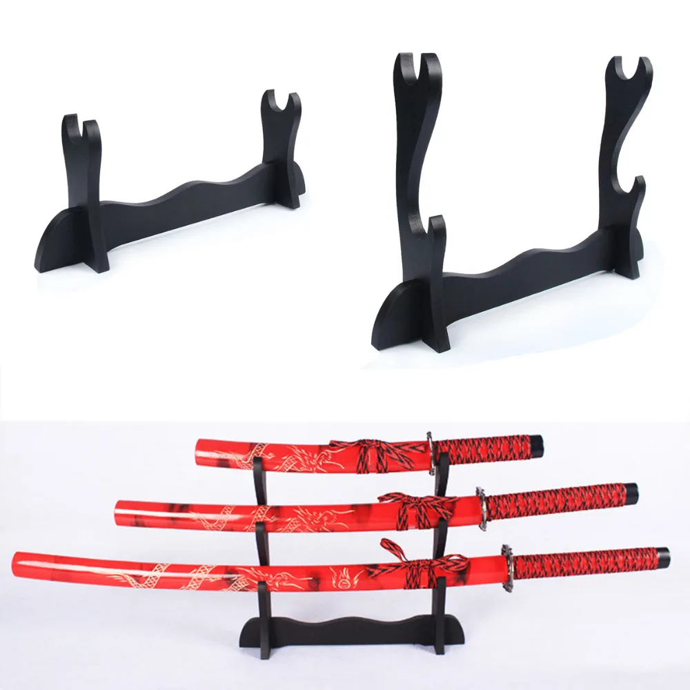 1PC Black Wood Wall Mount Samurai Sword Katana Holder Stand Hanger Bracket Rack Display 1/2/3 Layer Home Decoration Crafts